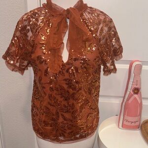NWT Anthropologie Rust Sequin Blouse